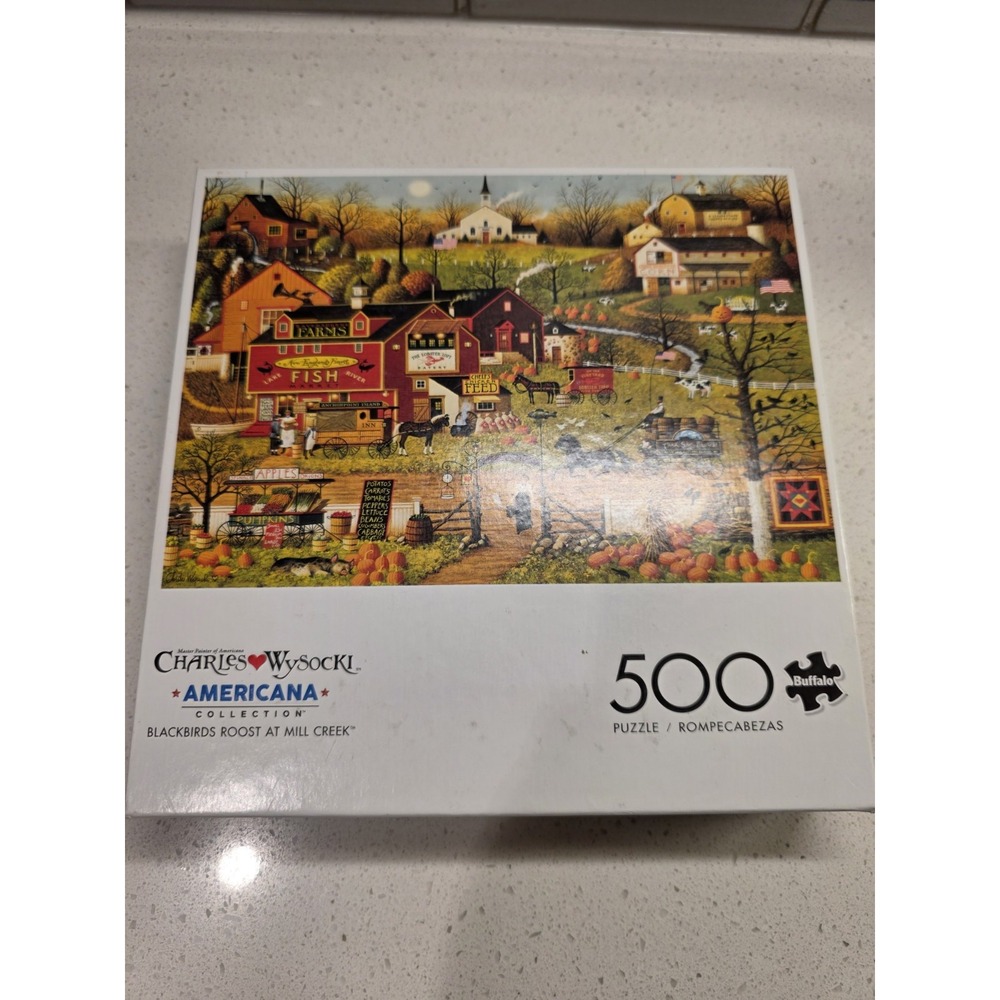 Charles Wysocki Puzzle Blackbirds Roost at Mill Creek 500 Pc. Complete W Poster